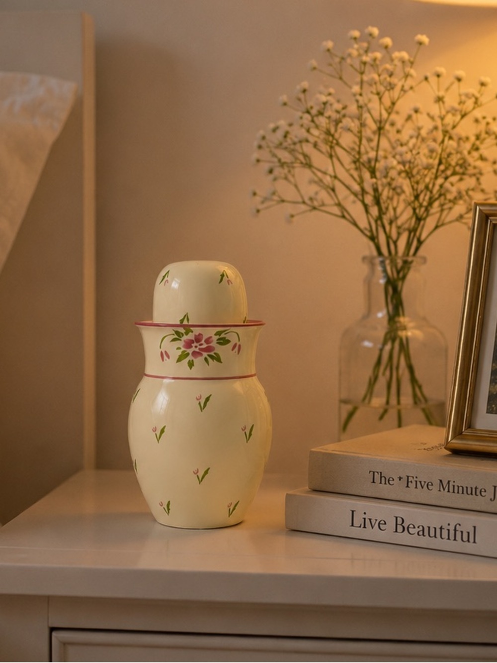 Vintage 1980s Teleflora Tumble Up Bedside Water Carafe Ceramic Floral Design